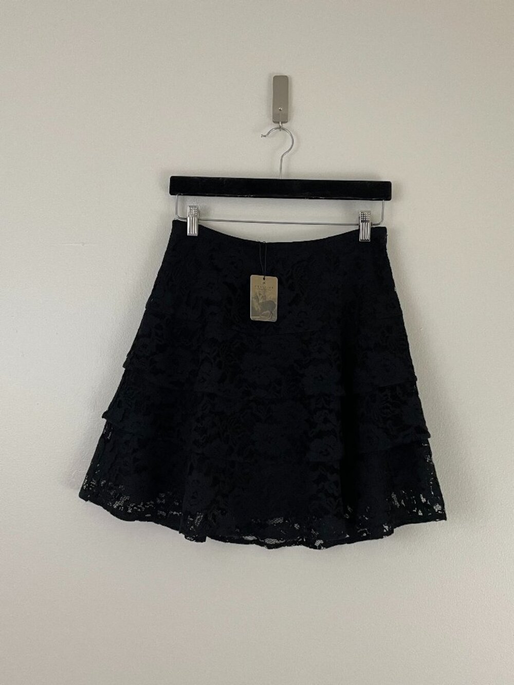 Peruvian Connection Sonya Black Floral Lace Mini Skirt Size 8